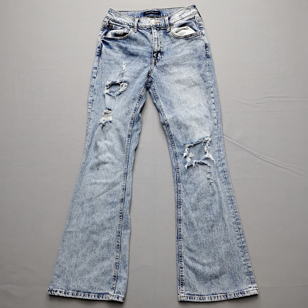 Aeropostale High‎ Rise Flare Jeans Light Wash Distressed Ripped Denim Size 4R